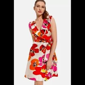 (Gb21) Kate Spade Aubrey Floral White 100% Silk Wrap Dress, Sz 8